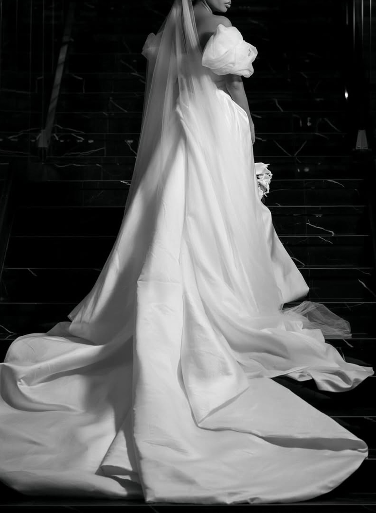 Trumpet/Mermaid Off-The-Shoulder Chapel Train Matte Satin Wedding Dresses With Bubble Hem