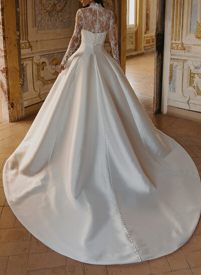 Long Sleeves/Detachable Sleeves Ball-Gown Strapless/Illusion Neck Royal Lace/Twill Satin Wedding Dresses
