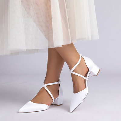Low Heel Silk Like Satin Point Toe Wedding Shoes