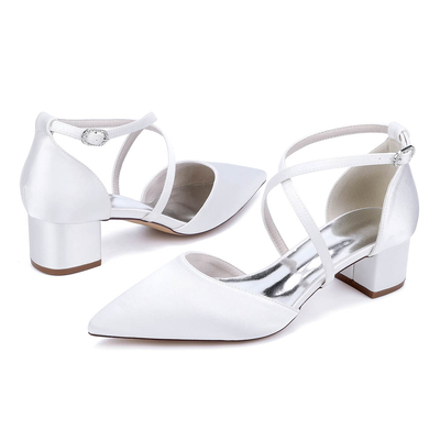 Low Heel Silk Like Satin Point Toe Wedding Shoes
