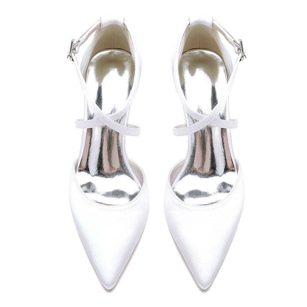Low Heel Silk Like Satin Point Toe Wedding Shoes