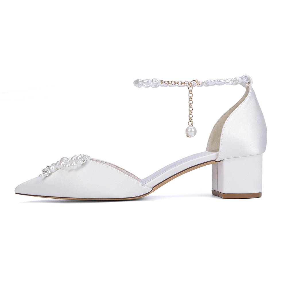 Low Heel Silk Like Satin Point Toe Wedding Shoes With Imitation Pearl/Bowknot