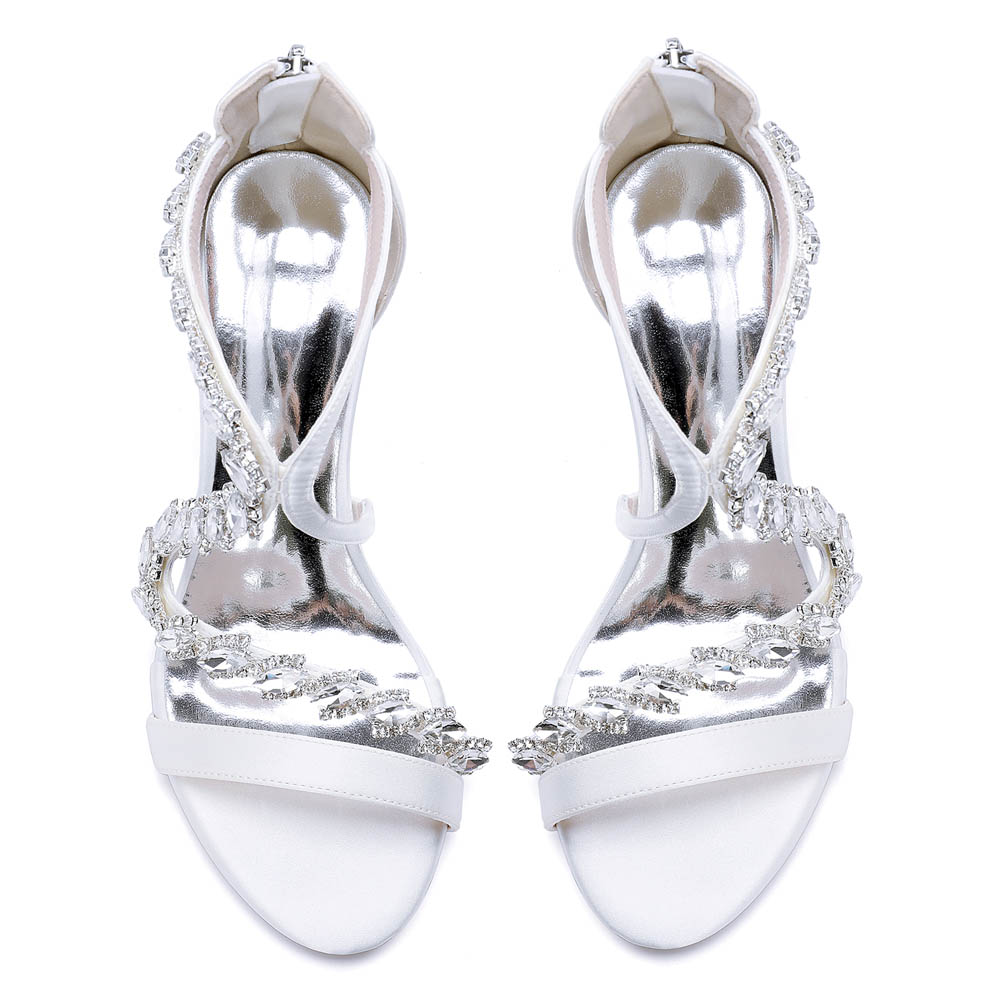 High Heel Silk Like Satin Open Toe Wedding Shoes With Rhinestone