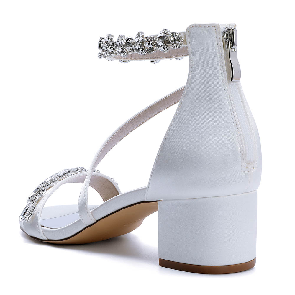 Low Heel Silk Like Satin Open Toe Wedding Shoes With Rhinestone