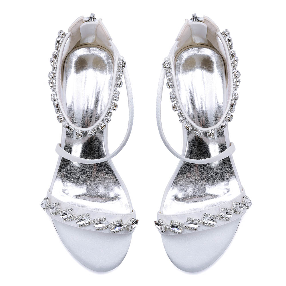 Low Heel Silk Like Satin Open Toe Wedding Shoes With Rhinestone
