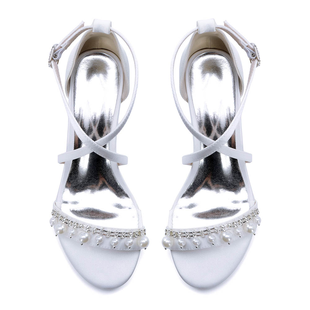 Low Heel Silk Like Satin Open Toe Wedding Shoes With Rhinestone/Imitation Pearl