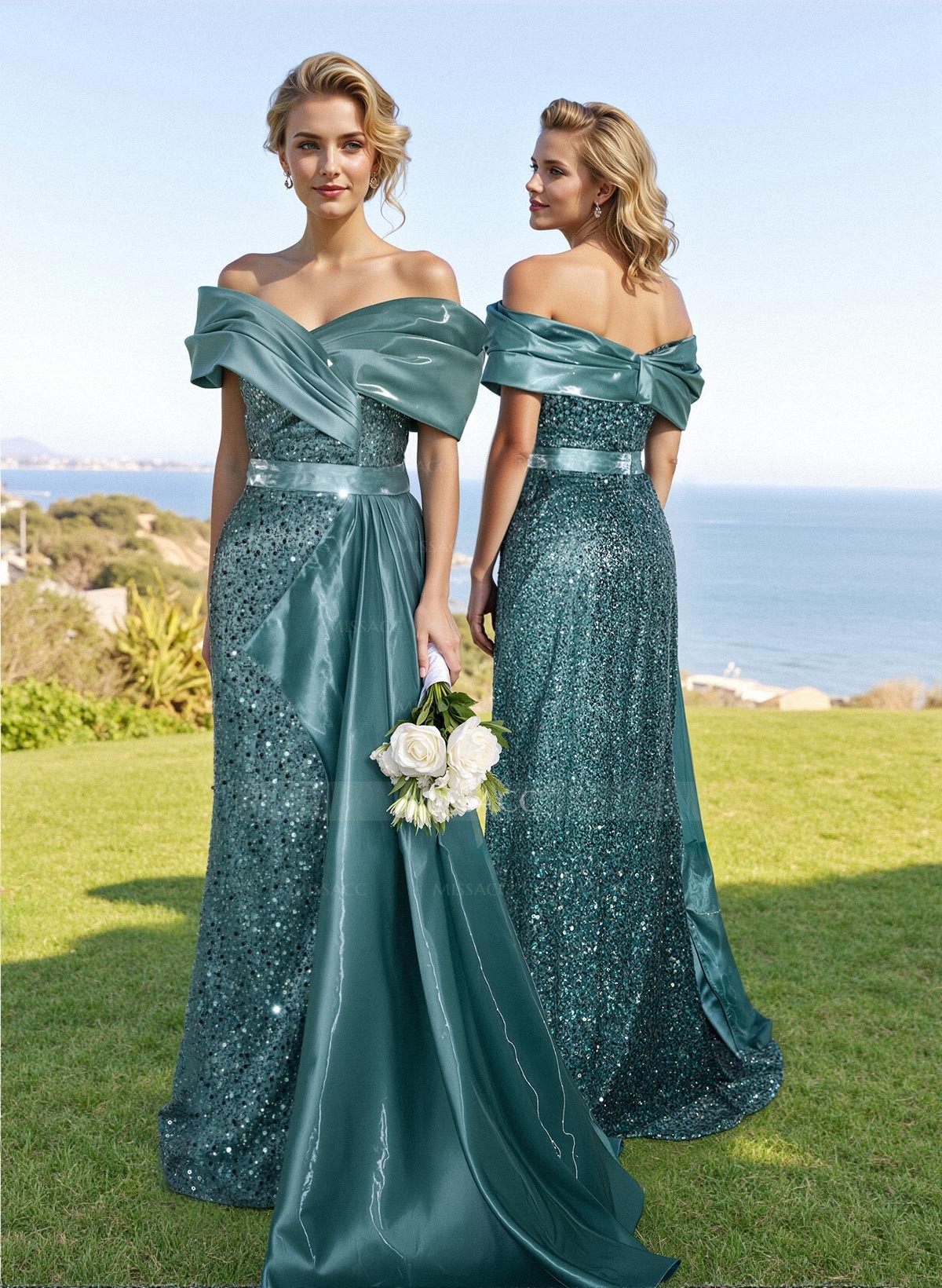 Sheath/Column Silk Like Satin/Sequined Bridesmaid Dresses With High Split