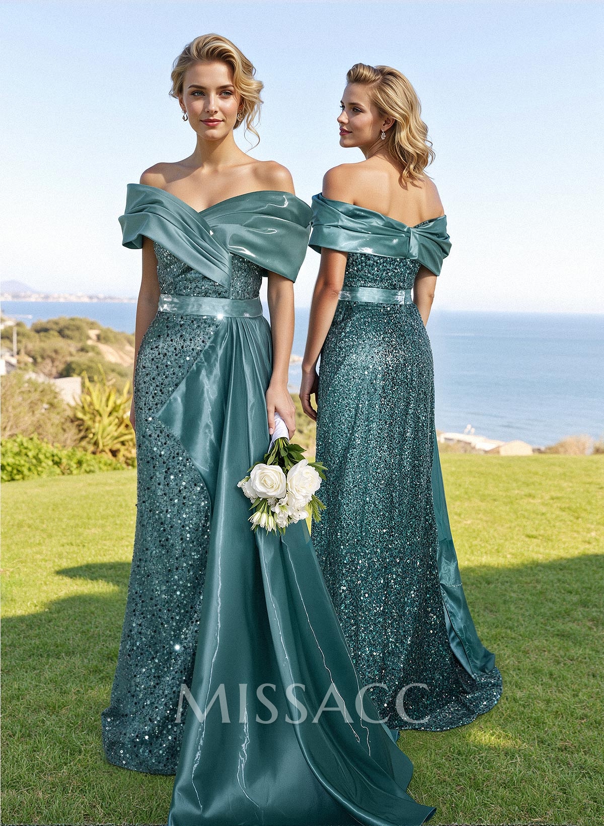 Sheath/Column Liquid Satin/Sequined Bridesmaid Dresses With High Split