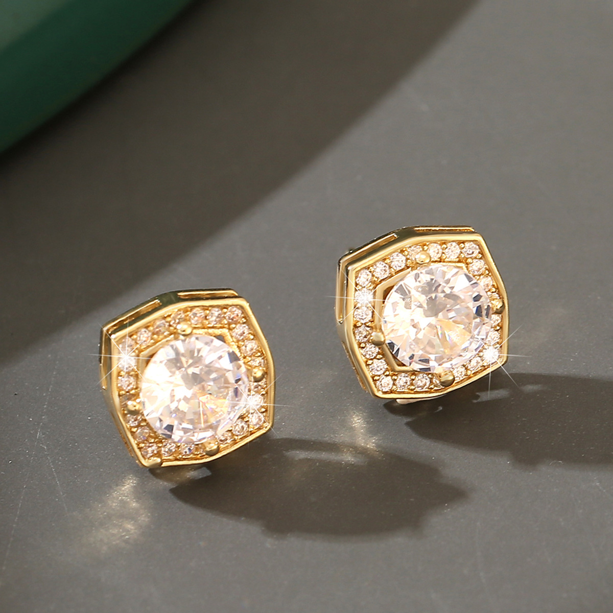 Copper And Zirconium Square Round Earrings