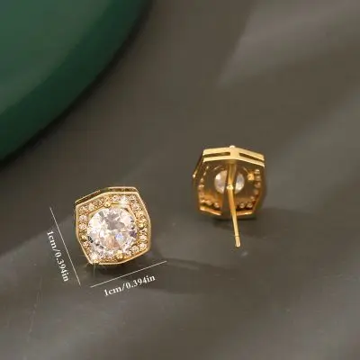Copper And Zirconium Square Round Earrings
