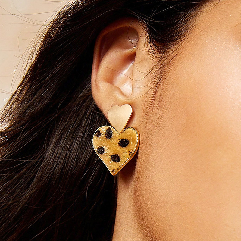 Multi Layered Heart Shaped Alloy Leopard Print Velvet Earrings