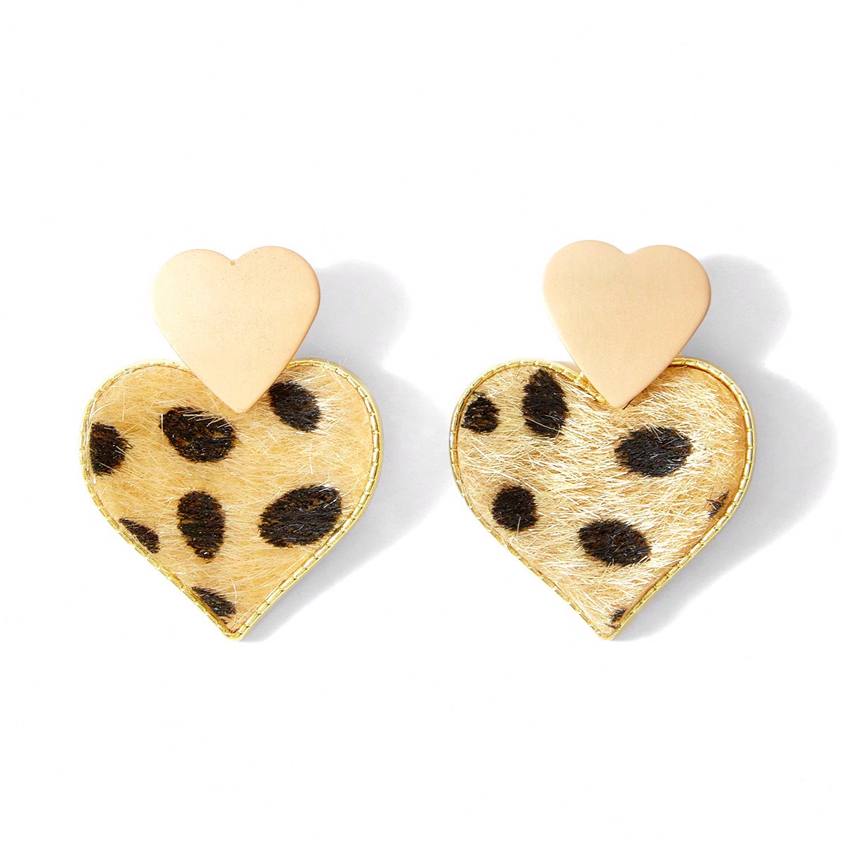 Multi Layered Heart Shaped Alloy Leopard Print Velvet Earrings