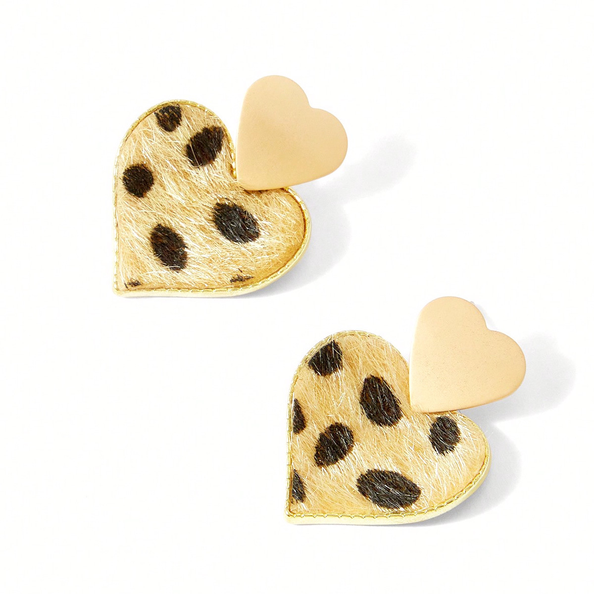 Multi Layered Heart Shaped Alloy Leopard Print Velvet Earrings