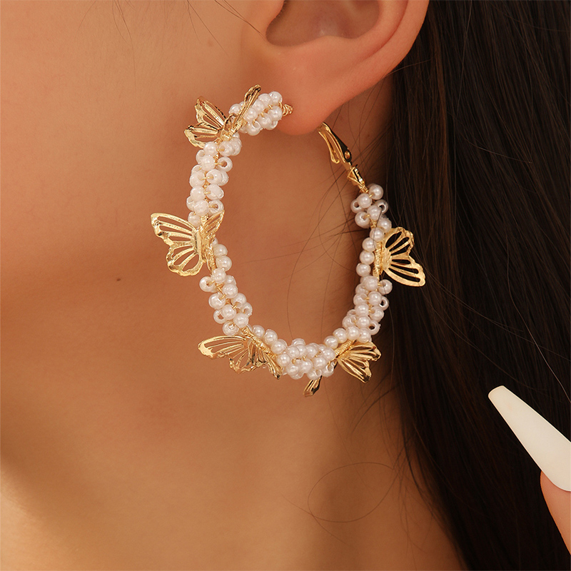 Butterfly Pearl Large Hoop Earrings