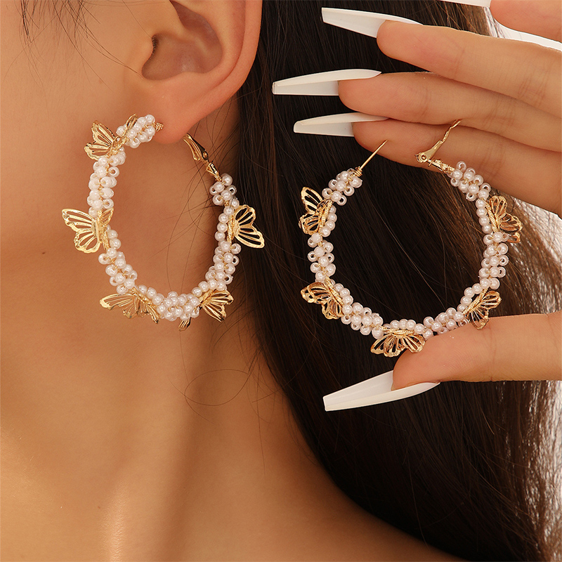 Butterfly Pearl Large Hoop Earrings