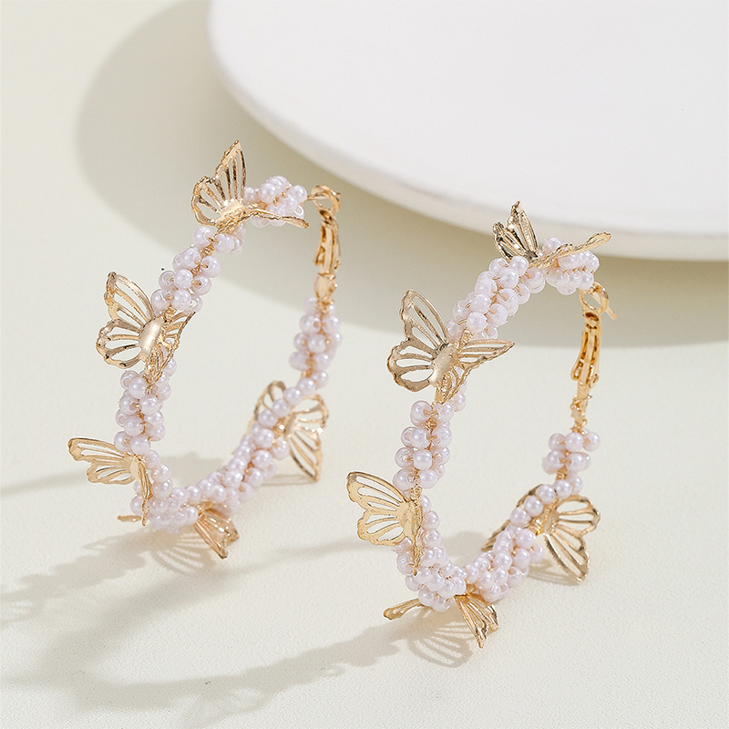 Butterfly Pearl Large Hoop Earrings