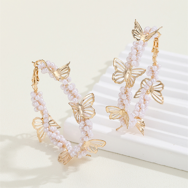 Butterfly Pearl Large Hoop Earrings