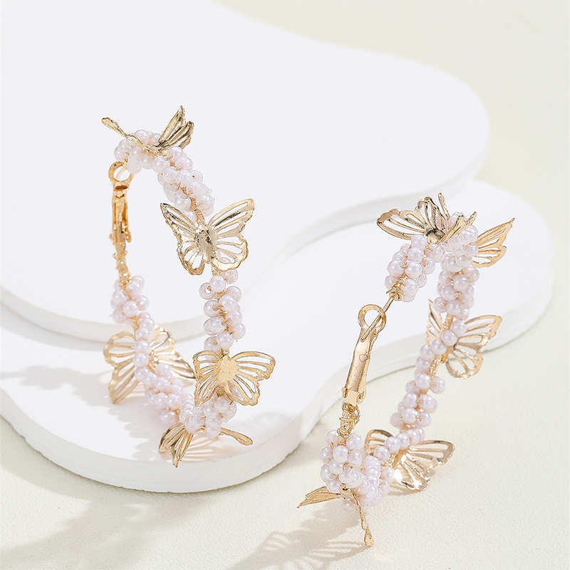 Butterfly Pearl Large Hoop Earrings