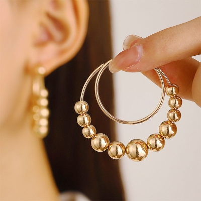 Exaggerated Beaded Hoop Earrings