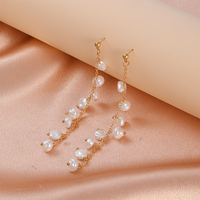 Long Pearl Tassel Drop Earrings