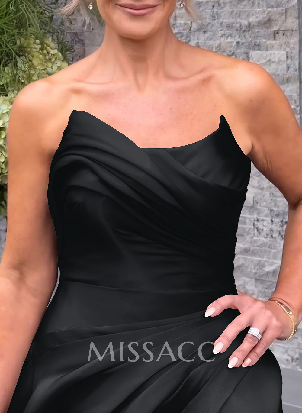 Elegant Cowl Neck Pleated High Split A-Line Sweep Train Satin Evening Dresses