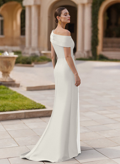 Elegant Asymmetrical Neckline Pleated Sweep Train Satin/Chiffon Evening Dresses Elegant Asymmetrical Neckline Pleated Sweep Train Satin/Chiffon Evening Dresses