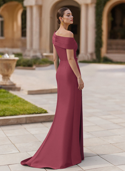 Elegant Asymmetrical Neckline Pleated Sweep Train Satin/Chiffon Evening Dresses Elegant Asymmetrical Neckline Pleated Sweep Train Satin/Chiffon Evening Dresses