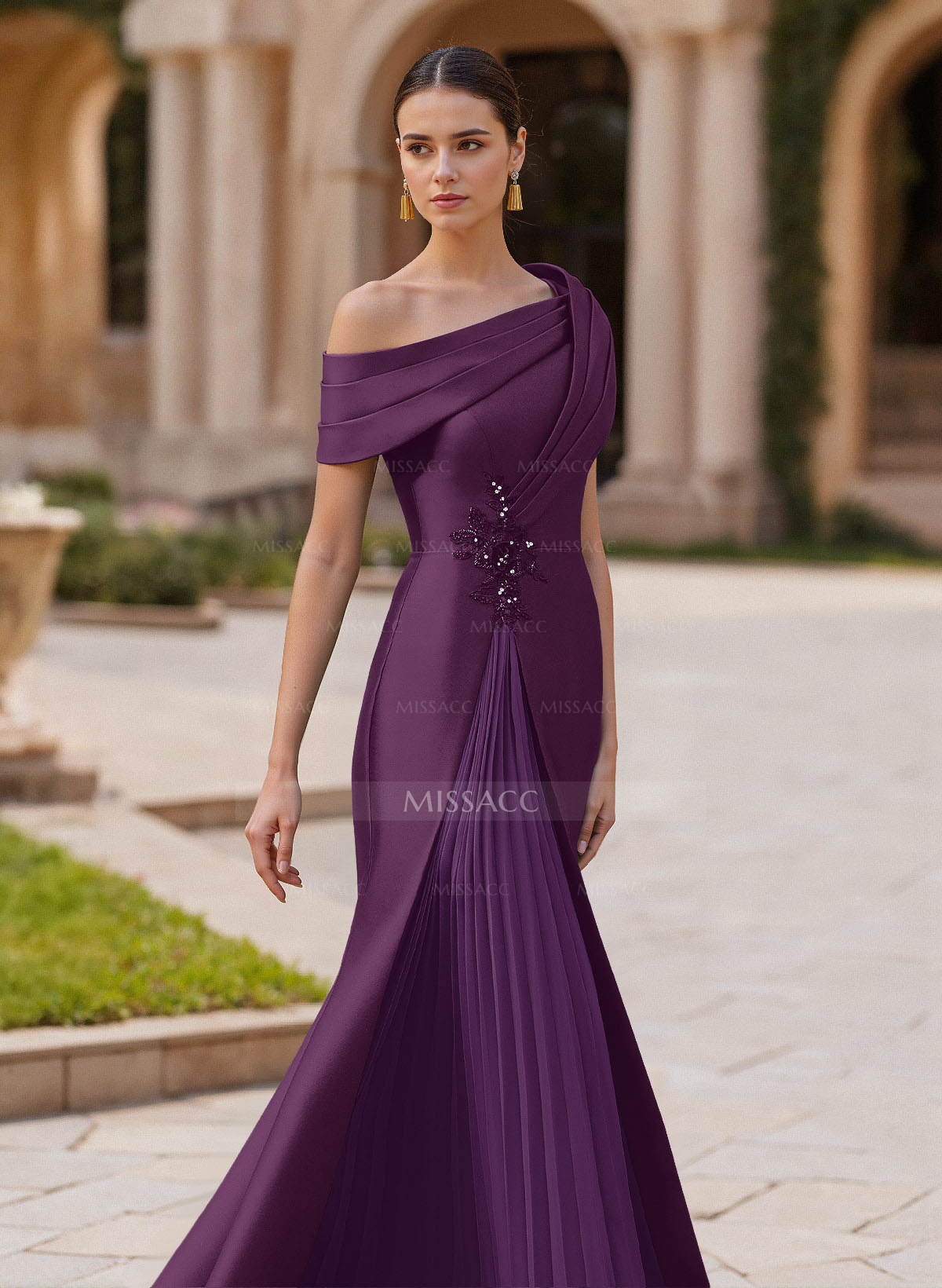 Dress Vestido Gasa Asimetrico Elegant Asymmetrical Neckline
