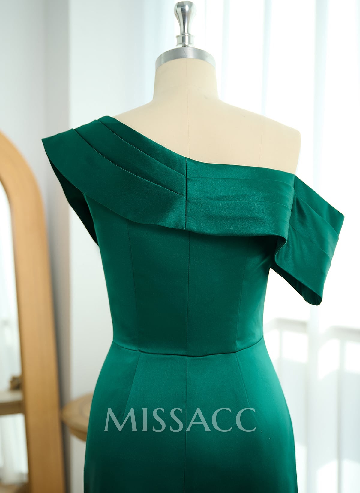 Elegant Asymmetrical Neckline Pleated Sweep Train Satin/Chiffon Evening Dresses Elegant Asymmetrical Neckline Pleated Sweep Train Satin/Chiffon Evening Dresses