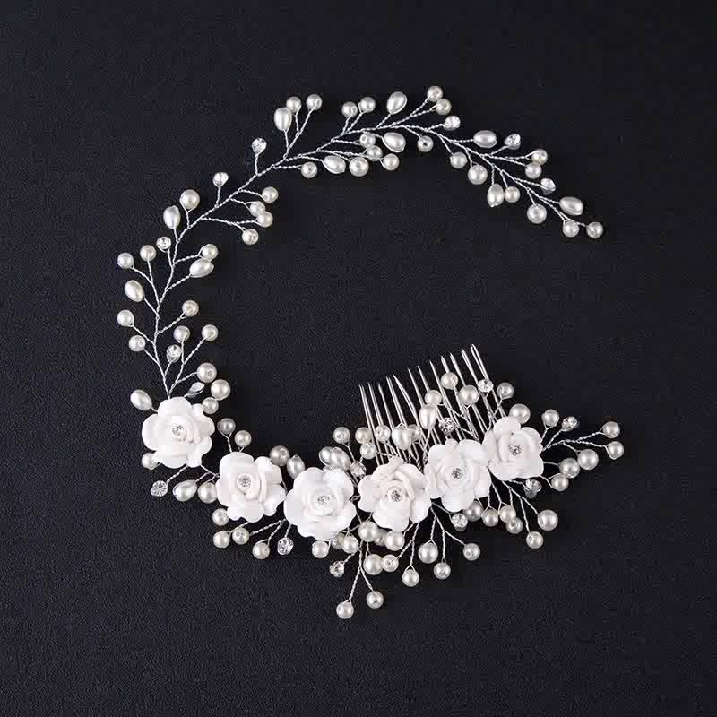 Flower And Pearl Wedding Headpiece