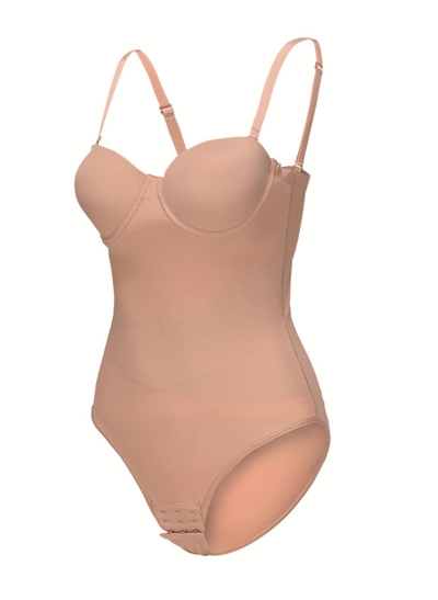 Built-In Bra Open Crtoch Hooks Seamless Chinlon Shapewear