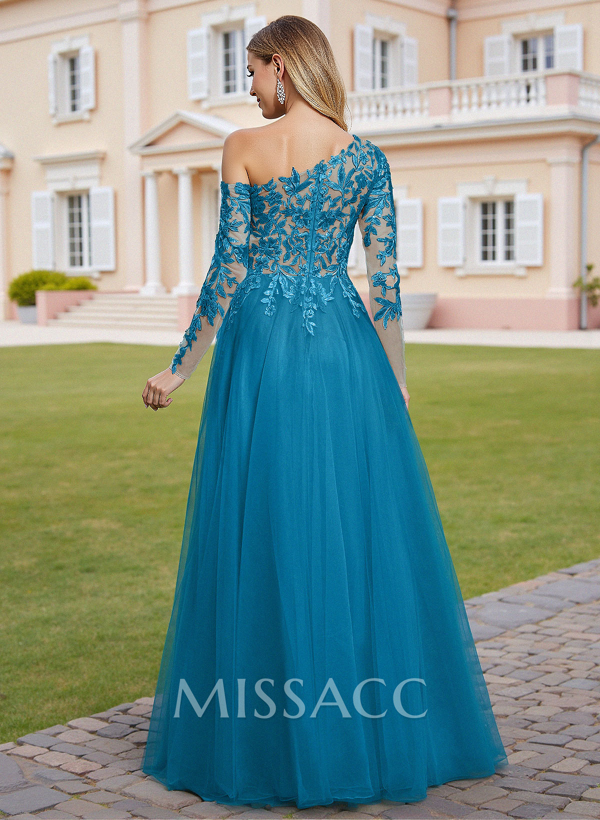 Modest A-Line One-Shoulder Tulle Mother Of The Bride Dresses With Appliques Lace