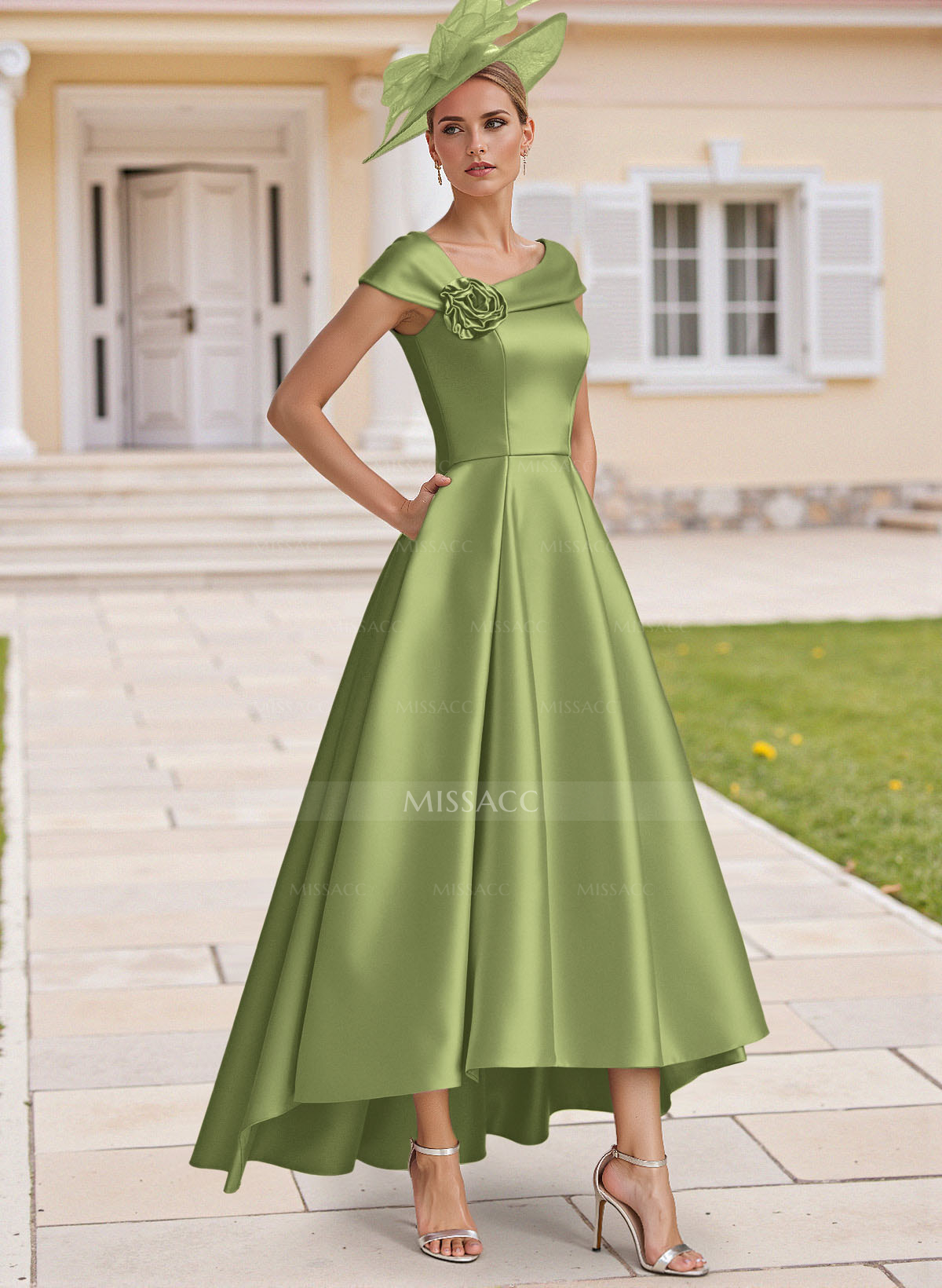 Classic A-Line Sleeveless Asymmetrical Satin Mother Of The Bride