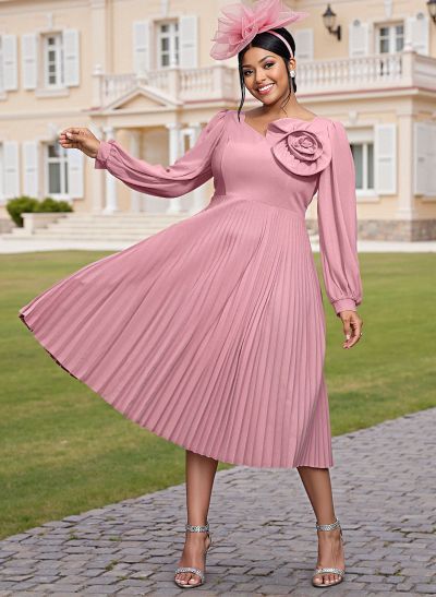 Elegant A-Line Long Sleeves Chiffon Mother Of The Bride Dresses With Flower