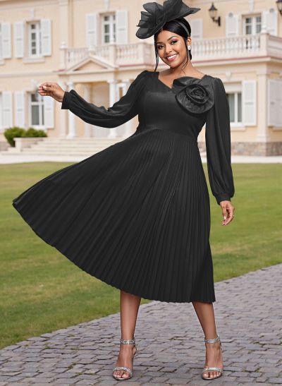 Elegant A-Line Long Sleeves Silk Like Satin Mother Of The Bride Dresses With Flower