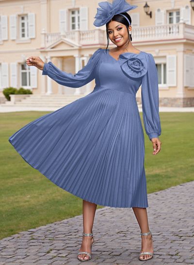 Elegant A-Line Long Sleeves Silk Like Satin Mother Of The Bride Dresses With Flower