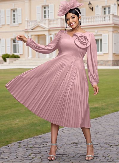 Elegant A-Line Long Sleeves Silk Like Satin Mother Of The Bride Dresses With Flower