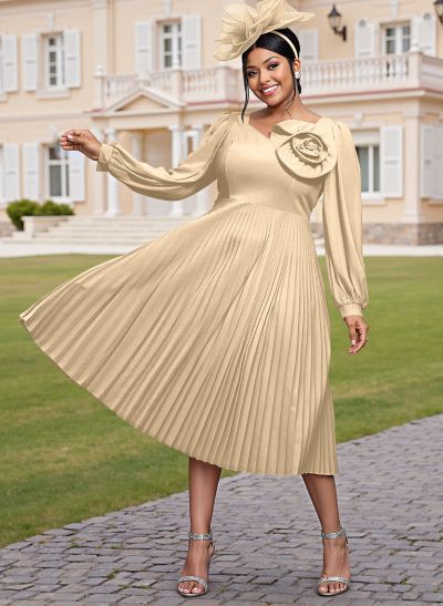 Elegant A-Line Long Sleeves Silk Like Satin Mother Of The Bride Dresses With Flower