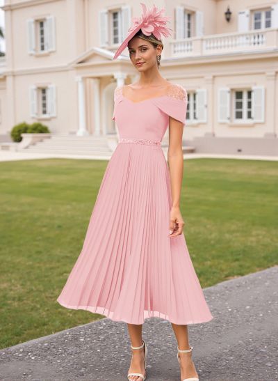 Elegant A-Line V-Neck Chiffon Mother Of The Bride Dresses With Pleated