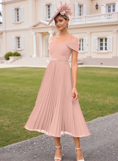 Elegant A-Line V-Neck Chiffon Mother Of The Bride Dresses With Pleated