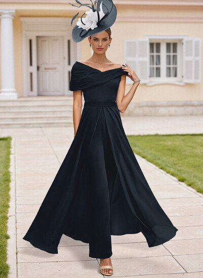 Jumpsuit Asymmetrical Short Sleeves Chiffon Mother Of The Bride Dresses With Pleated