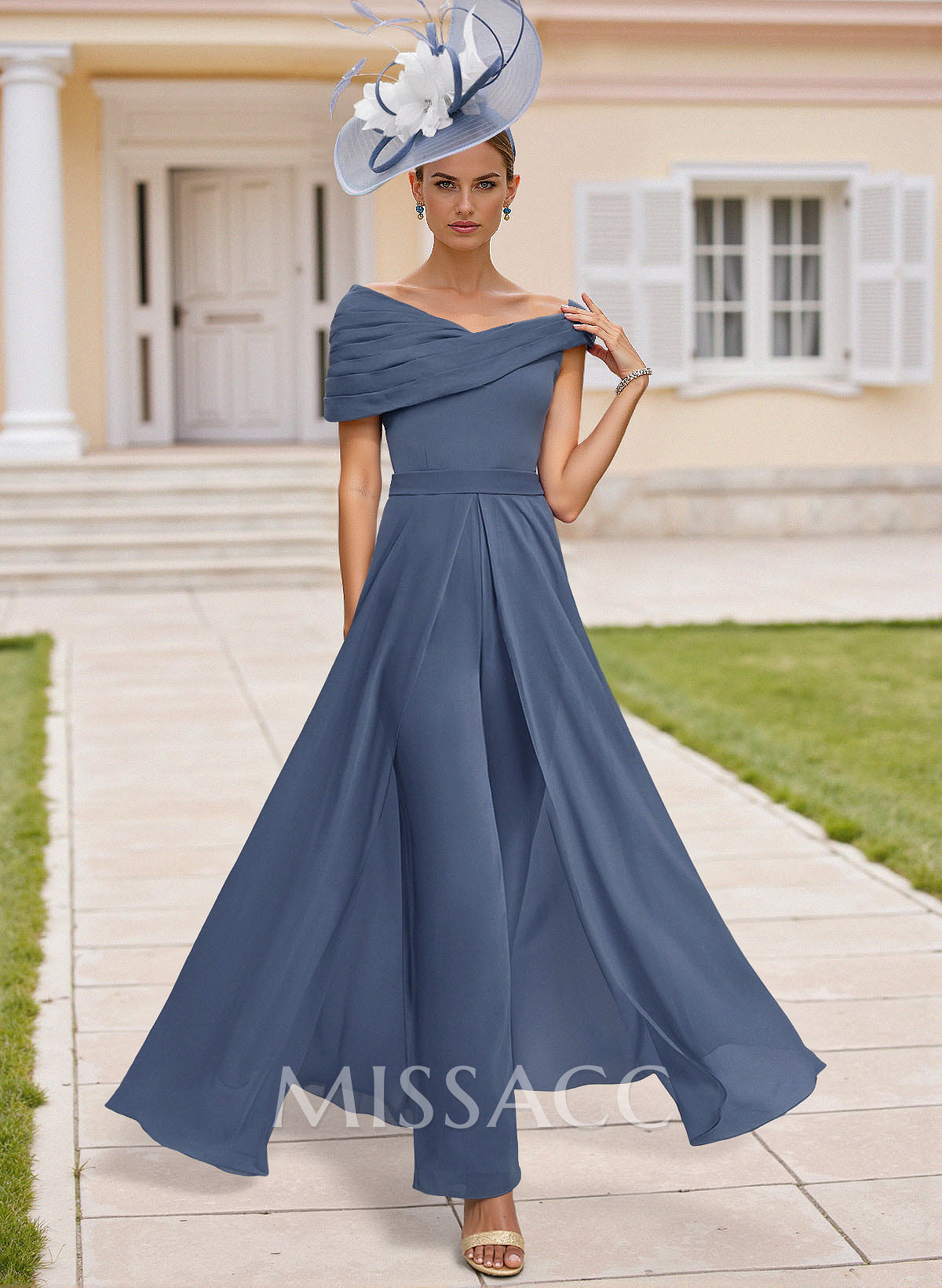 Jumpsuit Asymmetrical Short Sleeves Chiffon Mother Of The Bride Dresses With Pleated