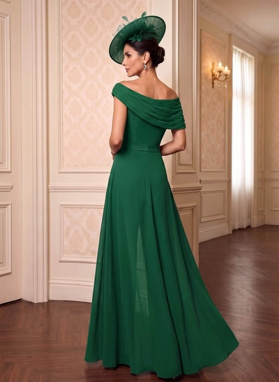 Jumpsuit/Pantsuit Asymmetrical Short Sleeves Floor-Length Chiffon Mother Of The Bride Dresses With Pleated