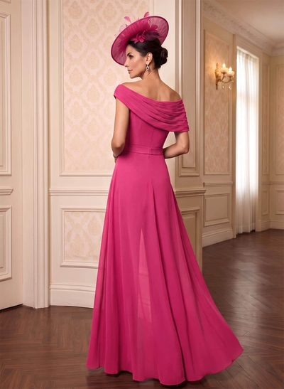 Jumpsuit/Pantsuit Asymmetrical Short Sleeves Floor-Length Chiffon Mother Of The Bride Dresses With Pleated