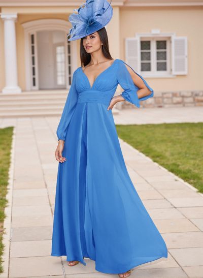 Modest A-Line V-Neck Chiffon Mother Of The Bride Dresses With Low Back