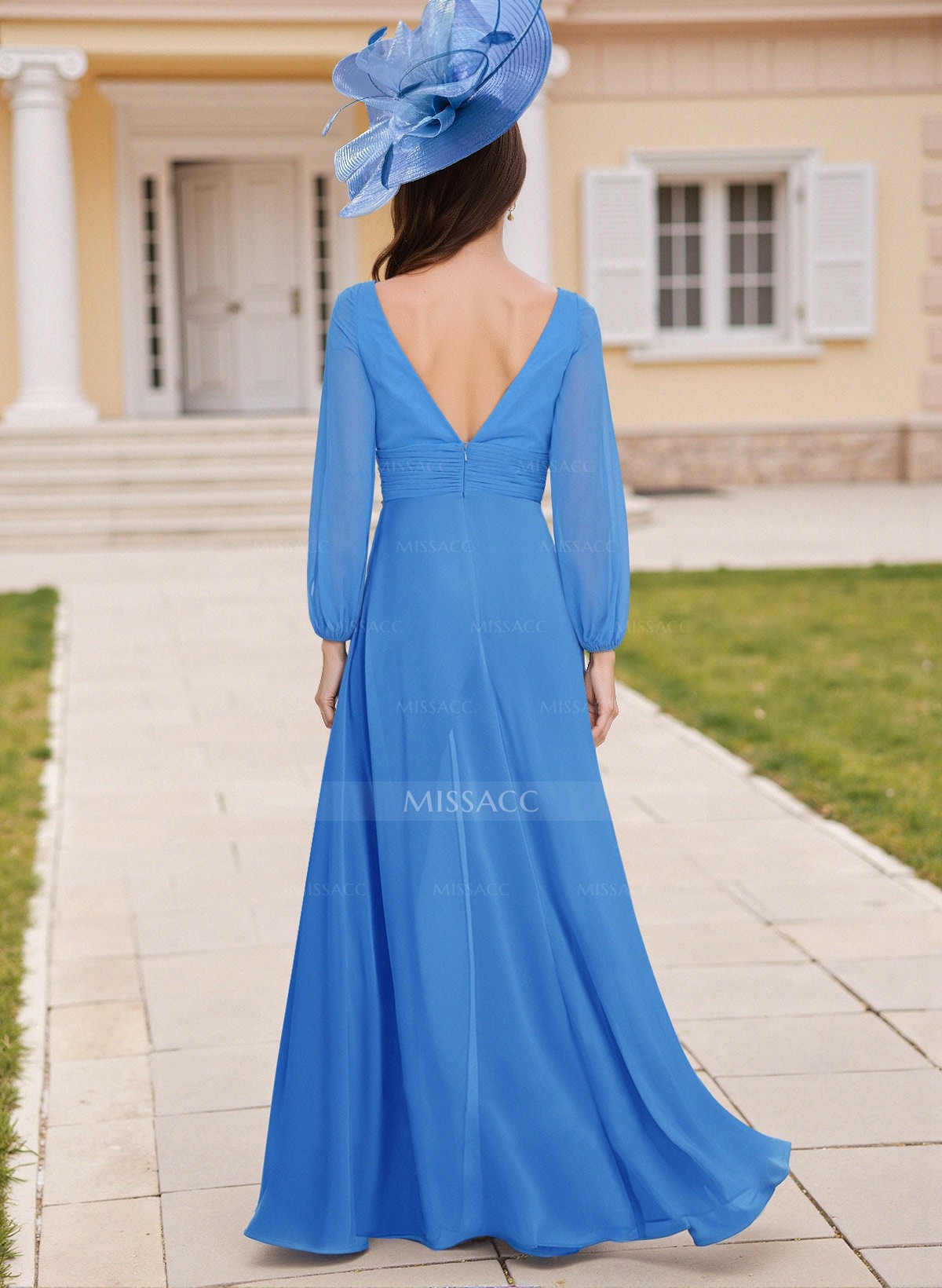 Modest A-Line V-Neck Chiffon Mother Of The Bride Dresses With Low Back