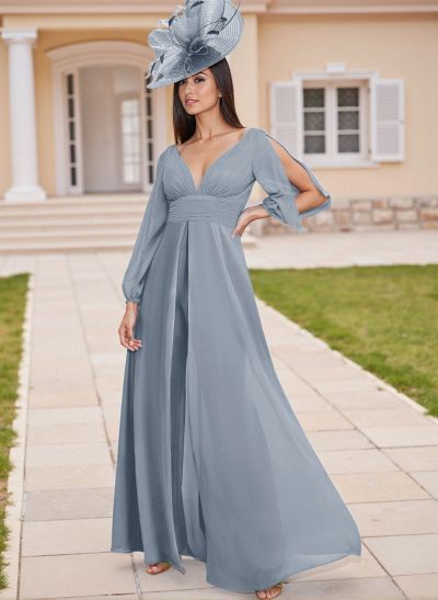 Modest A-Line V-Neck Chiffon Mother Of The Bride Dresses With Low Back