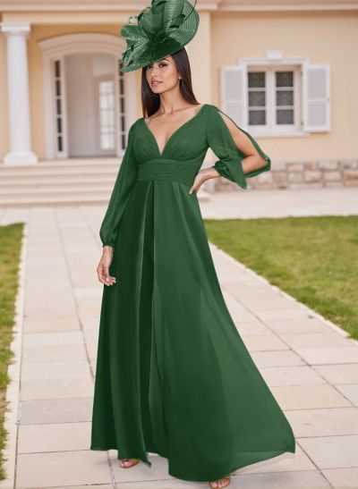 Modest A-Line V-Neck Chiffon Mother Of The Bride Dresses With Low Back