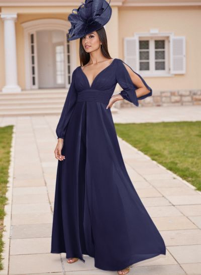 Modest A-Line V-Neck Chiffon Mother Of The Bride Dresses With Low Back