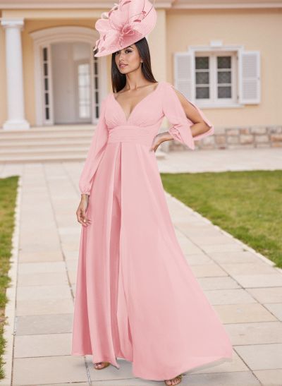 Modest A-Line V-Neck Chiffon Mother Of The Bride Dresses With Low Back